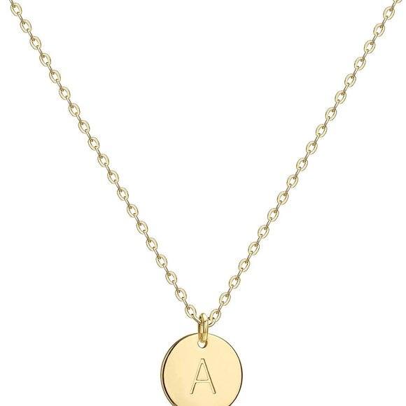 Initial Necklace Dainty 14K Gold Plated Coin Pendant Personalized Jewelry - Picture 1 of 8